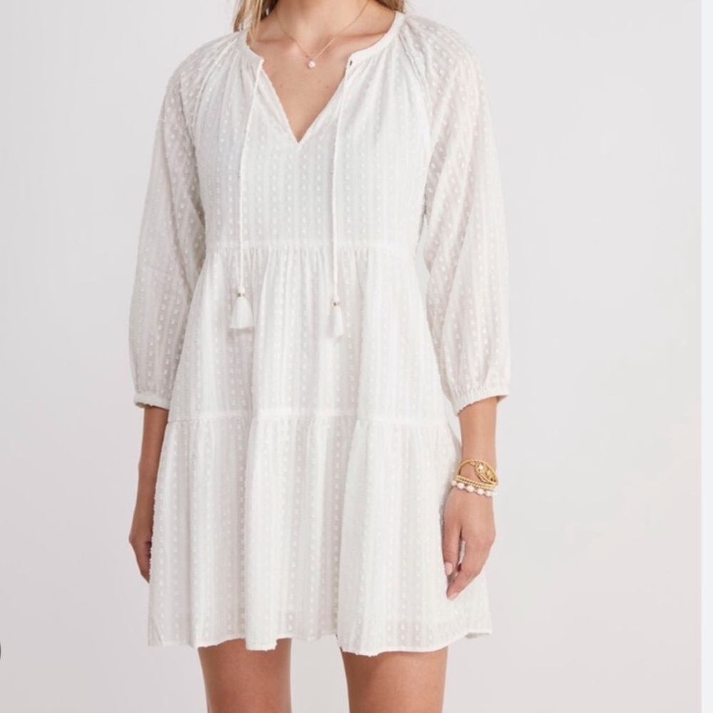 NWT Vineyard Vines Long Sleeve Tiered Dress in Swiss Dot